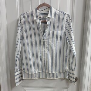 Equipment White and Navy Striped Button Down Shirt